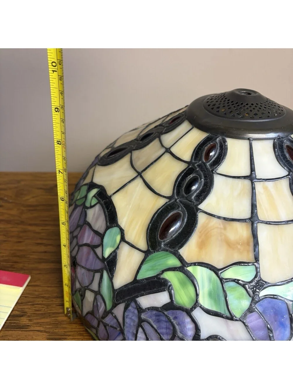 Tiffany Style Stained Glass Lamp Shade 18” Purple Floral Needs Repair